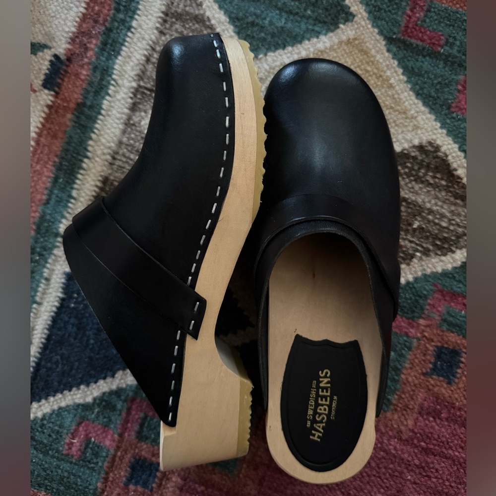 Swedish Hasbeens Husband Clogs Black | Sz 36